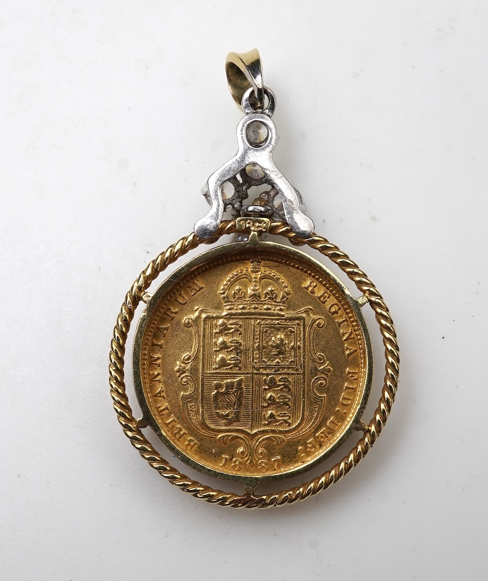 A gold half sovereign pendant, circa 1887 and later
